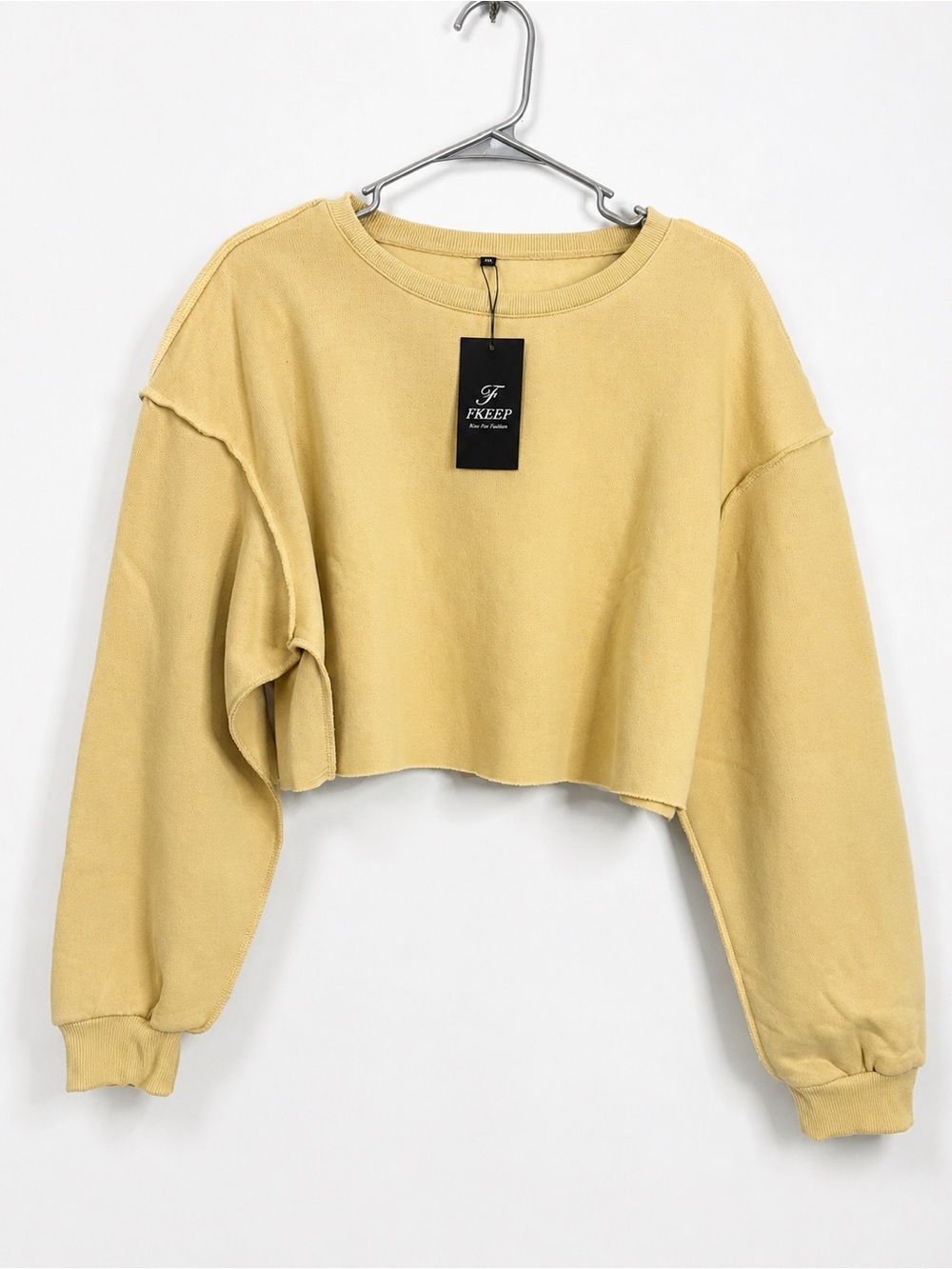 NWT Beige Cropped Oversized Sweatshirt Raw Seam Balloon Sleeve streetwear XXL
